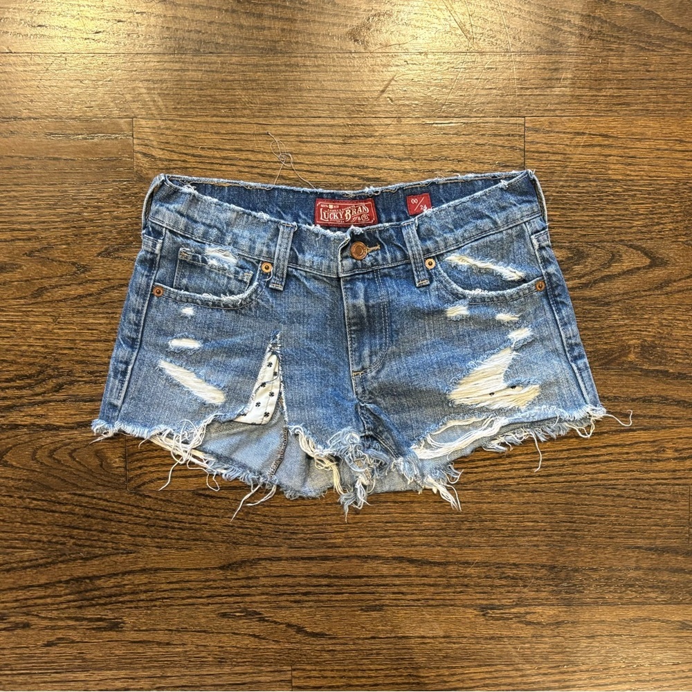 Lucky Brand Blue Distressed Jean Shorts Raw Hem - Picture 7 of 7